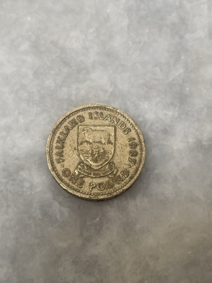 Rare Vintage 1987 Falkland Islands £1 One Pound Coin War Queen Elizabeth Money
