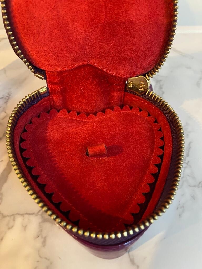 Authentic Valentines Day Mulberry Plaid Leather Heart Shaped Ring Box Designer