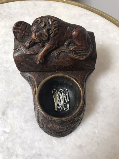 Antique Lucerne Lion 19th Century Black Forest  Box Swiss Stamp Box Desk Tidy