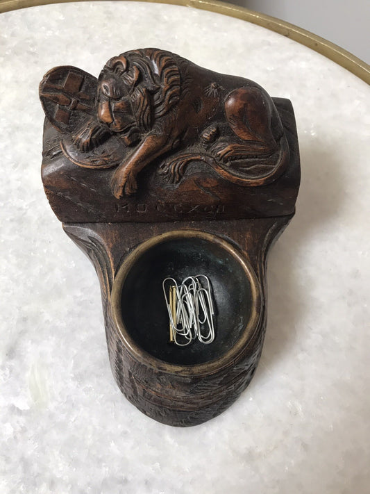 Antique Lucerne Lion 19th Century Black Forest  Box Swiss Stamp Box Desk Tidy