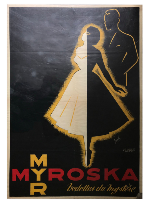 Rare Original French Art Deco Poster Myr & Myrosca Stars of the Mystery Magic