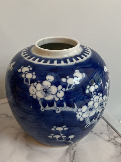 Antique Chinese Blue And White Prunus Ginger Jar Kangxi Double Ring Mark Asian