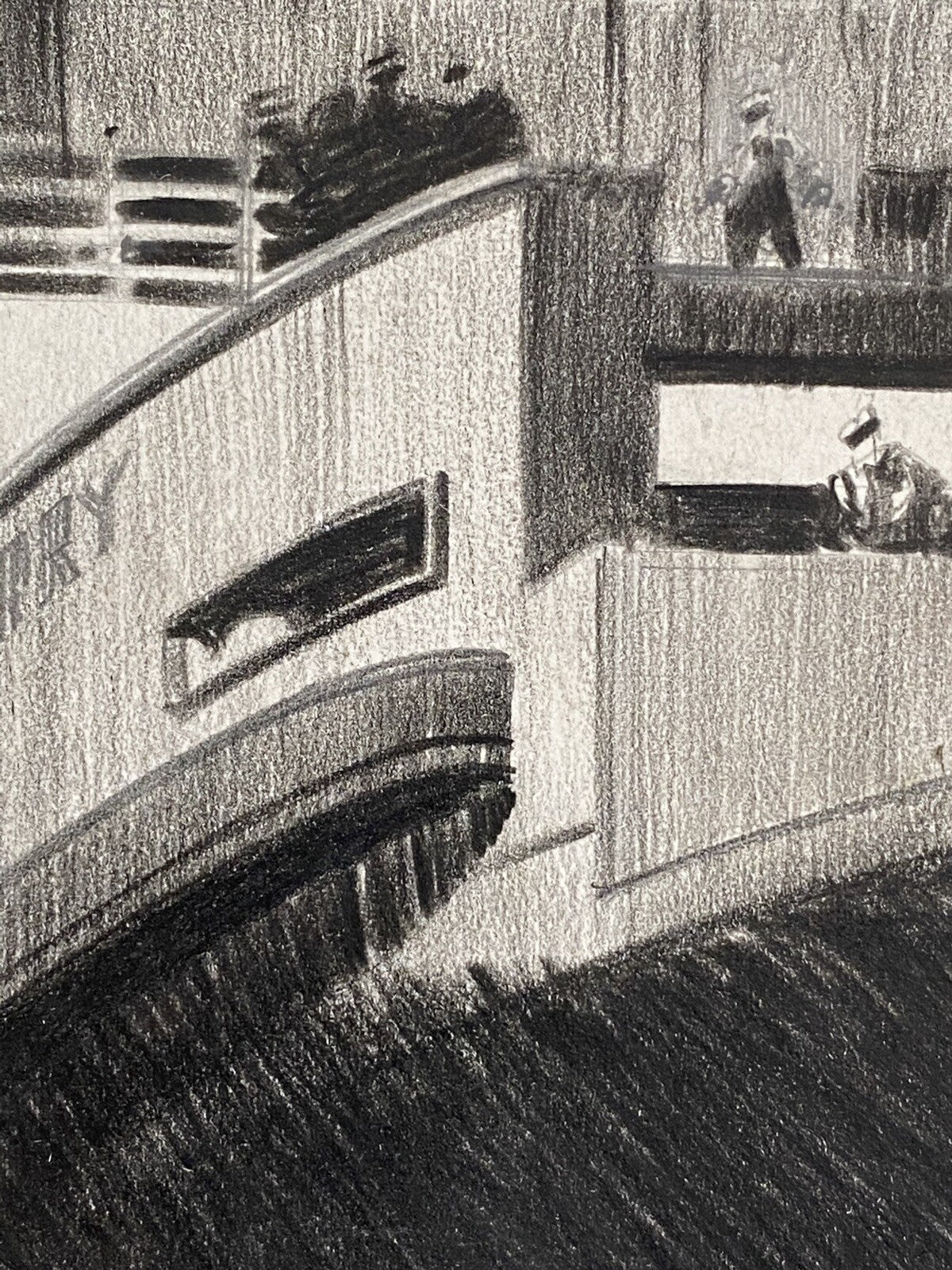 Original Leslie Carr Painting Ferry In Docks Ship Art Deco Poster Design Nautica