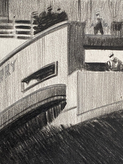 Original Leslie Carr Painting Ferry In Docks Ship Art Deco Poster Design Nautica