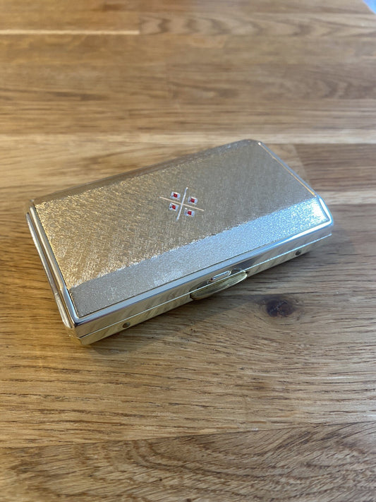Stunning Rare Vintage Colibri Cigarette Vanity Case With Ruby Red Diamond Design