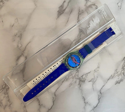 Swatch Vtg Frische 1992 Watch Boxed Papers Working Swiss Gents Mens Fish Quartz