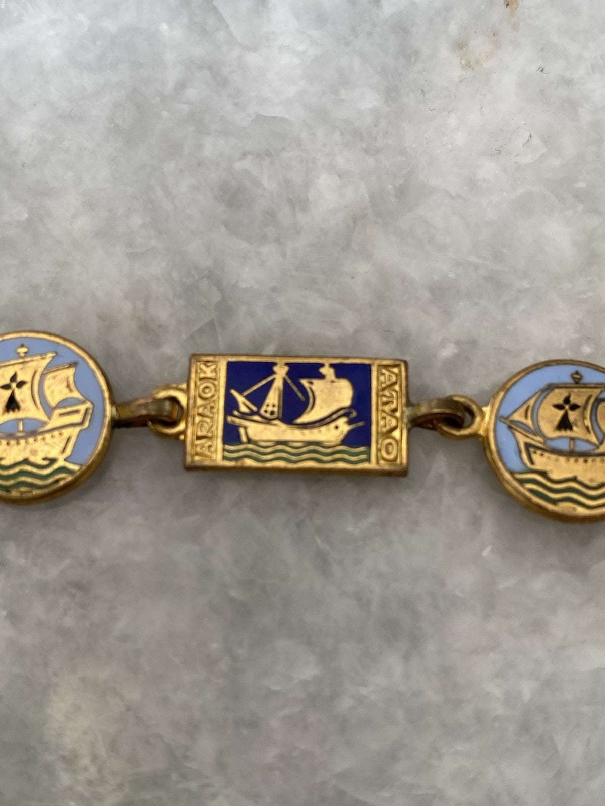 Rare Art Deco Kelt Studio Creston Celtic Enamel Bracelet Ship Boat French France