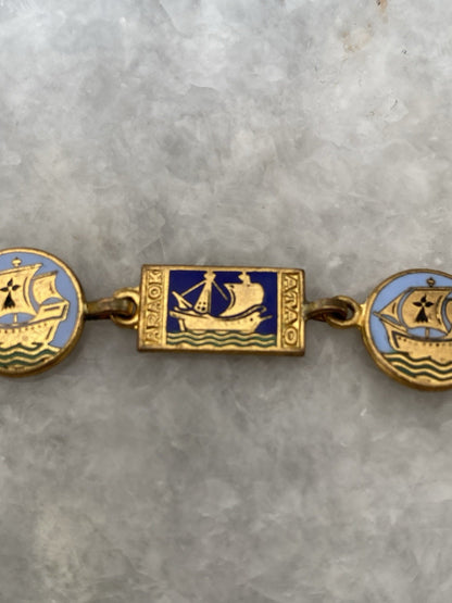 Rare Art Deco Kelt Studio Creston Celtic Enamel Bracelet Ship Boat French France