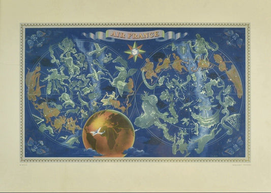 Orig Vintage Air France Travel Tourism Horoscope Airline Boucher 1953 Star Sign