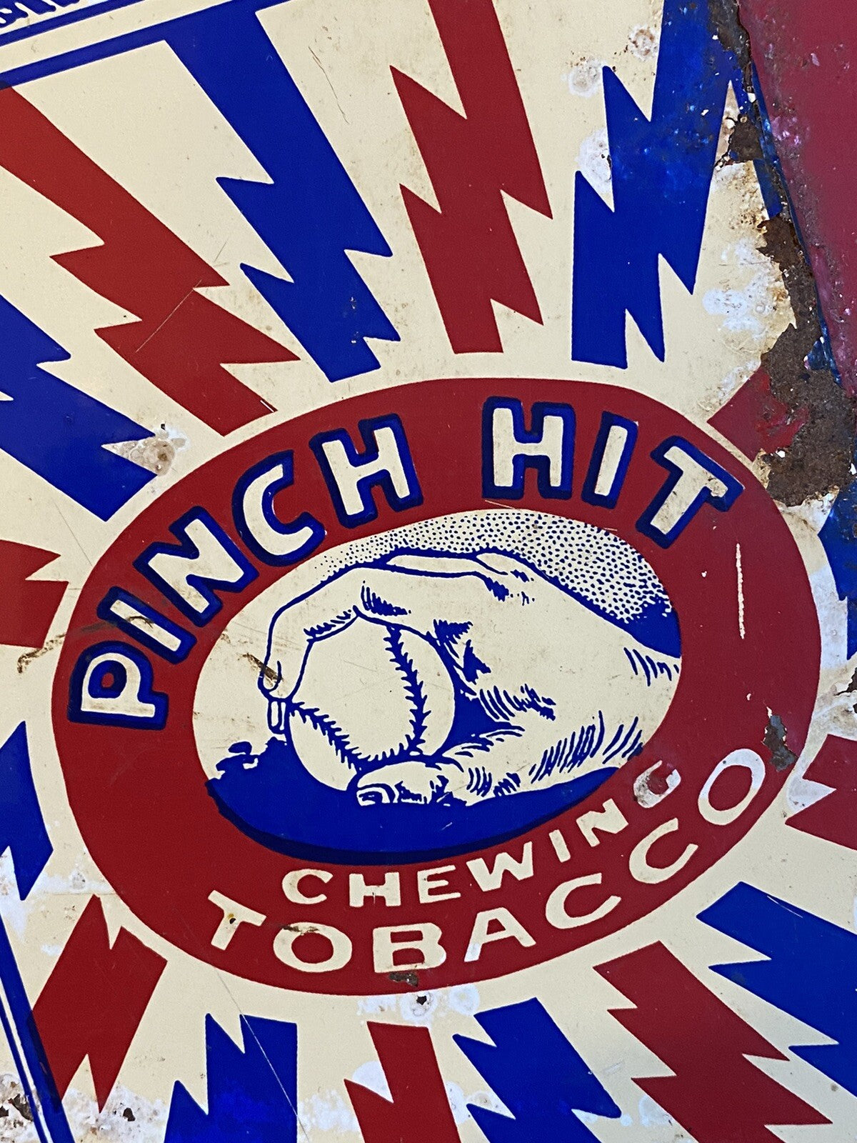 Original Vintage Antique Pinch Hit Chewing Tobacco Baseball Tin Sign Not Enamel