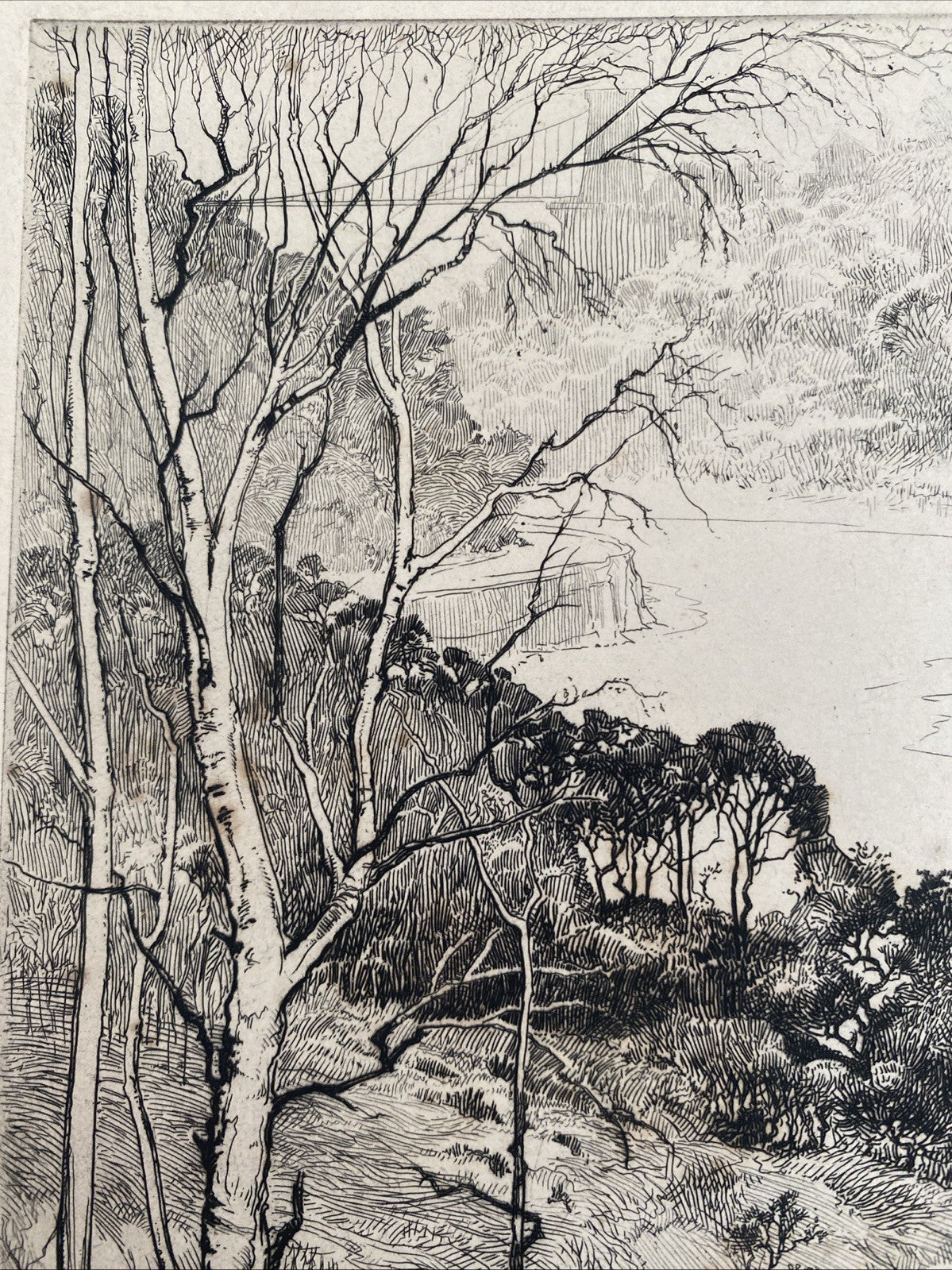 Rare Antique Original Etching Bristol Clifton Suspension Bridge River Avon Ship