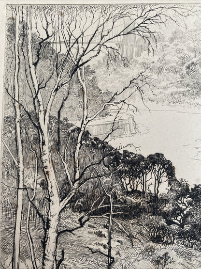 Rare Antique Original Etching Bristol Clifton Suspension Bridge River Avon Ship