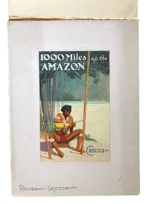Original Vintage Hand-Painted Travel Poster Sketch "1000 Miles up the Amazon” 