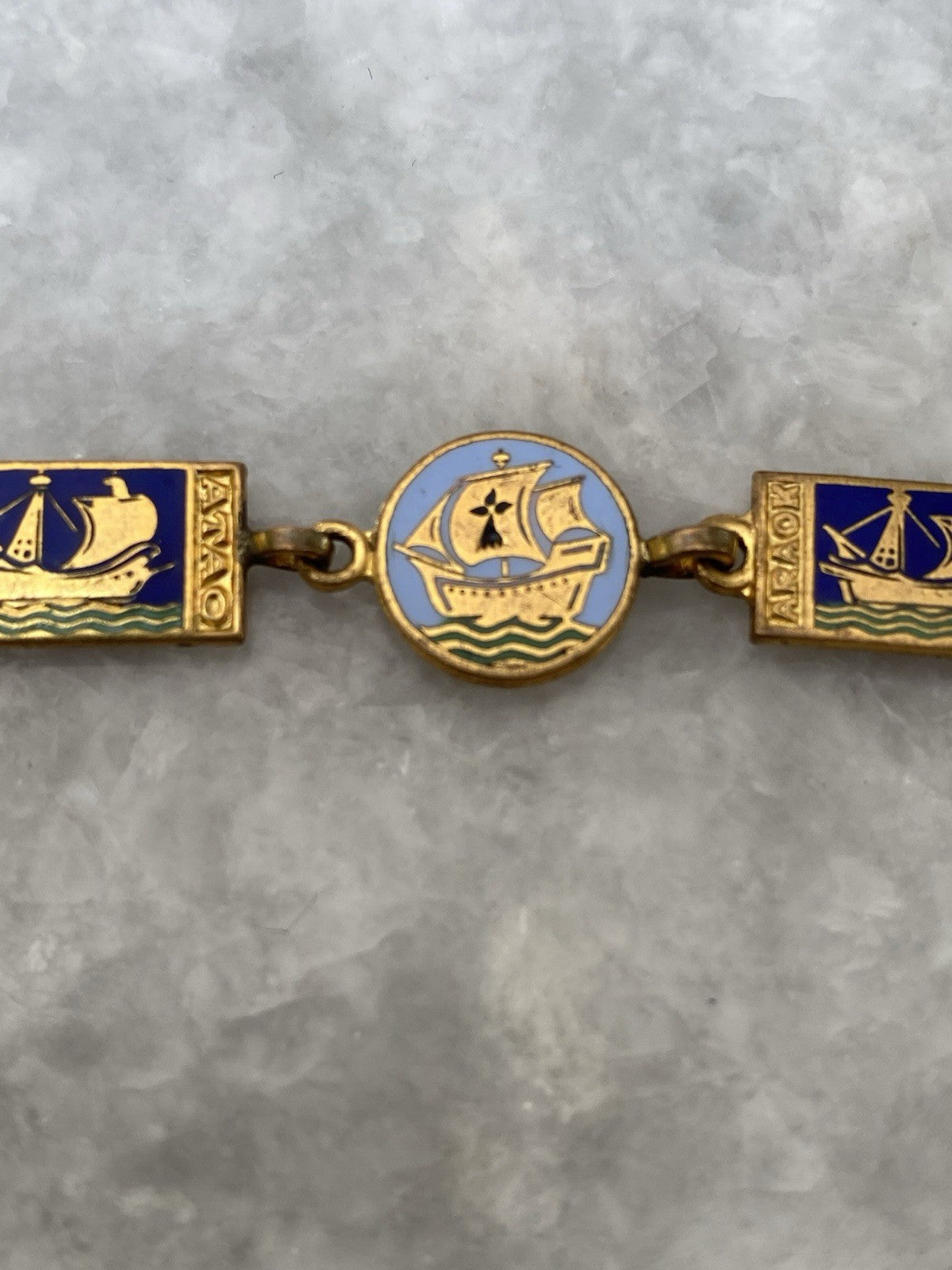 Rare Art Deco Kelt Studio Creston Celtic Enamel Bracelet Ship Boat French France