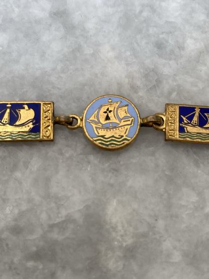 Rare Art Deco Kelt Studio Creston Celtic Enamel Bracelet Ship Boat French France