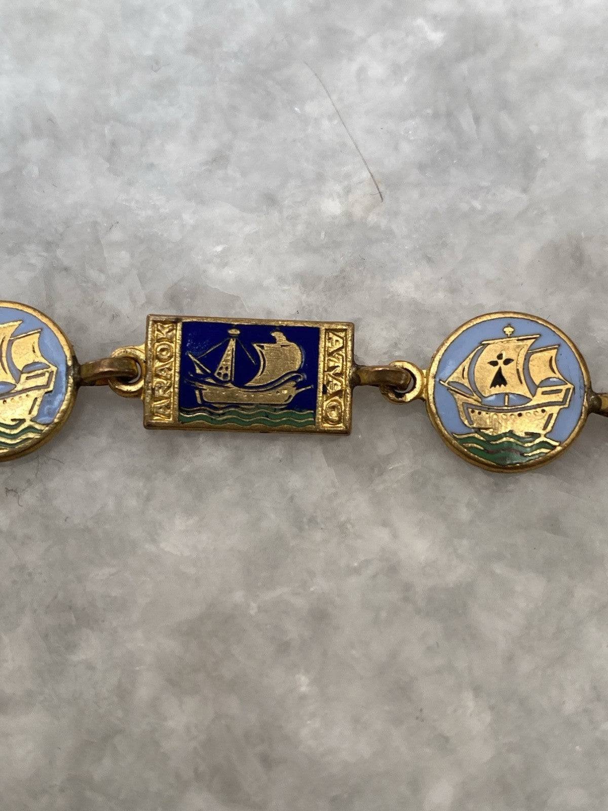 Rare Art Deco Kelt Studio Creston Celtic Enamel Bracelet Ship Boat French France
