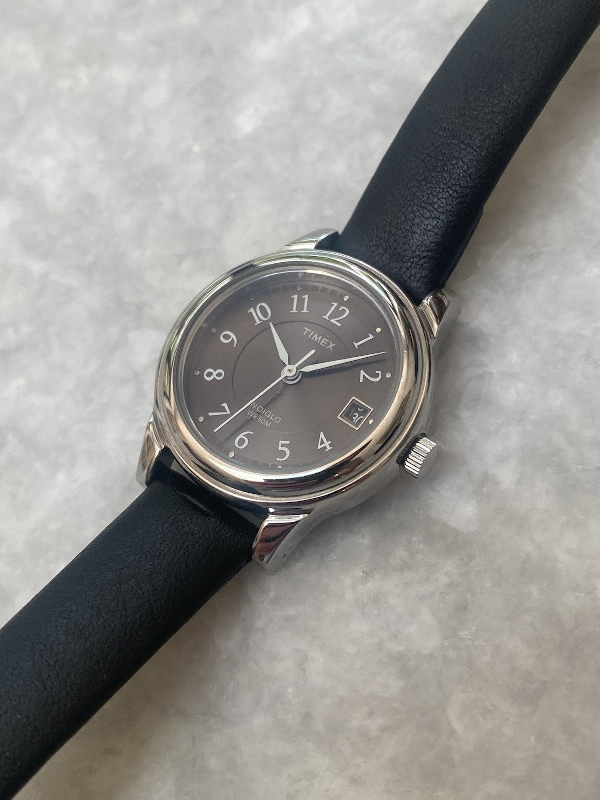 New Timex Watch Ladies Indiglo Black Leather Strap Quartz Water Resistant 5 ATM