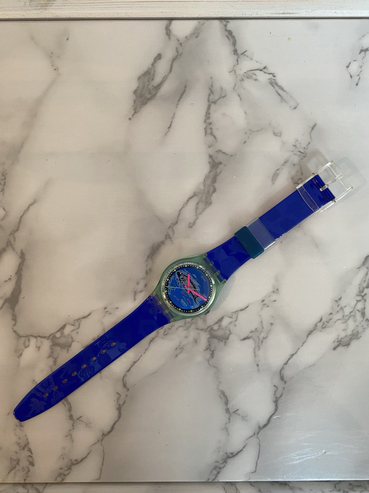 Swatch Vtg Frische 1992 Watch Boxed Papers Working Swiss Gents Mens Fish Quartz