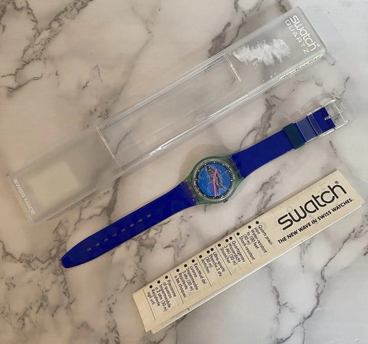 Swatch Vtg Frische 1992 Watch Boxed Papers Working Swiss Gents Mens Fish Quartz