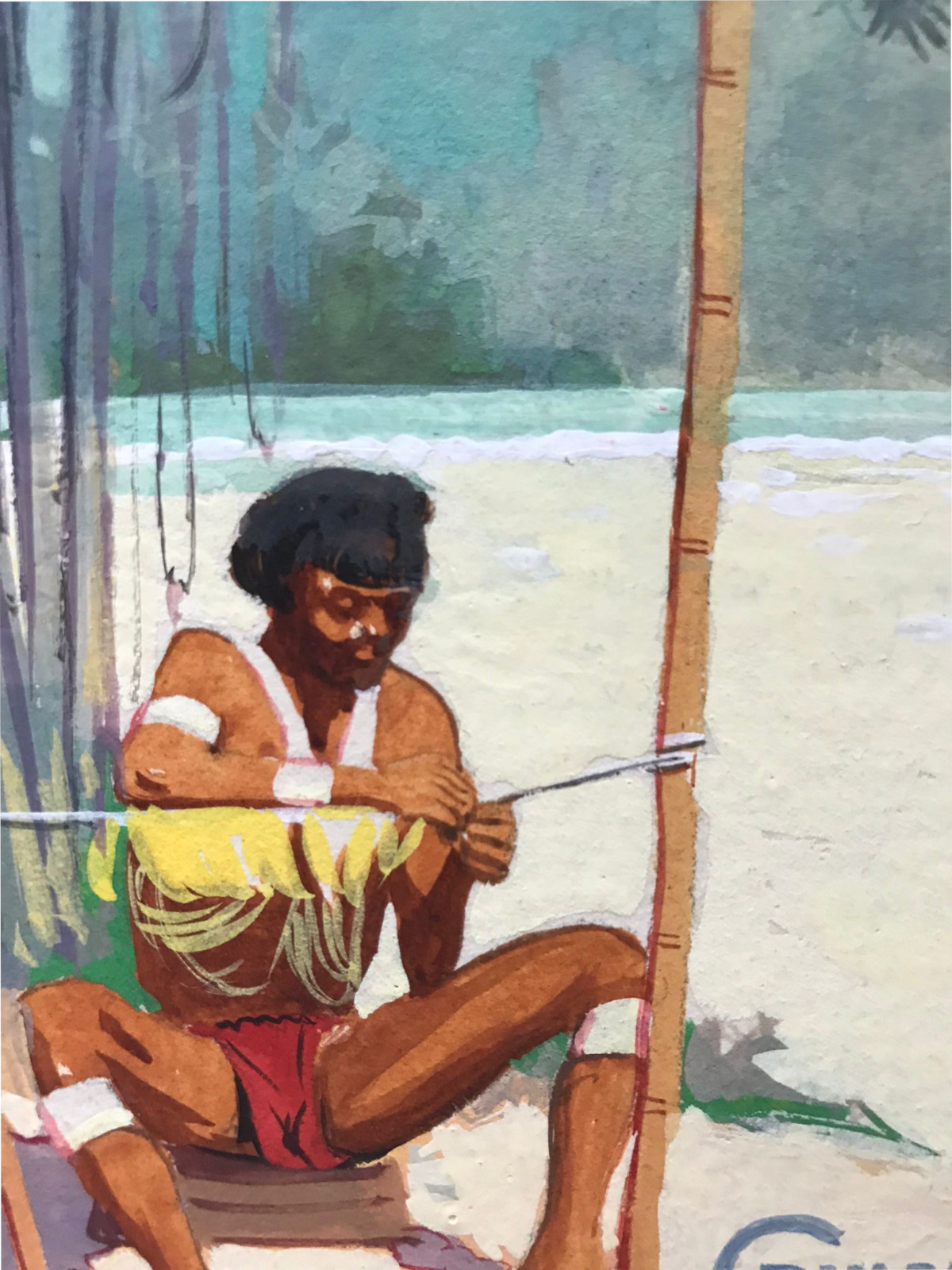 Original Vintage Hand-Painted Travel Poster Sketch "1000 Miles up the Amazon” 