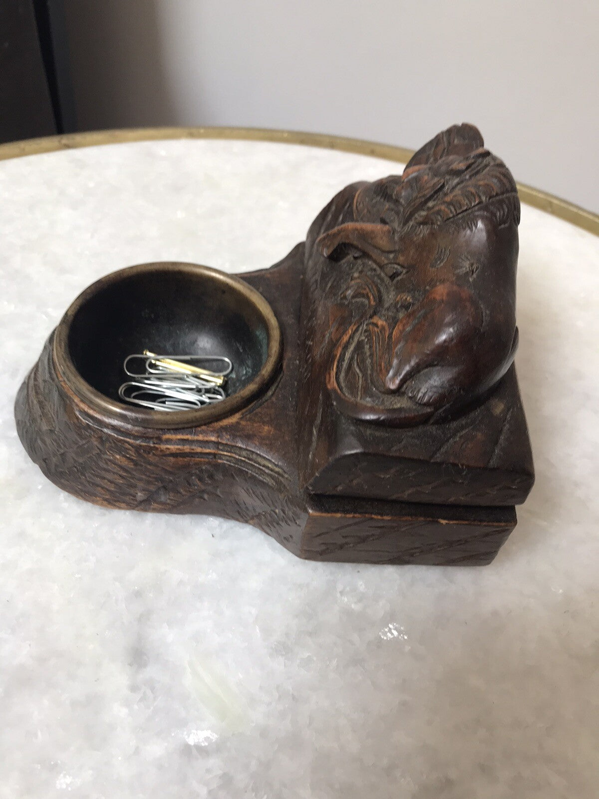 Antique Lucerne Lion 19th Century Black Forest  Box Swiss Stamp Box Desk Tidy