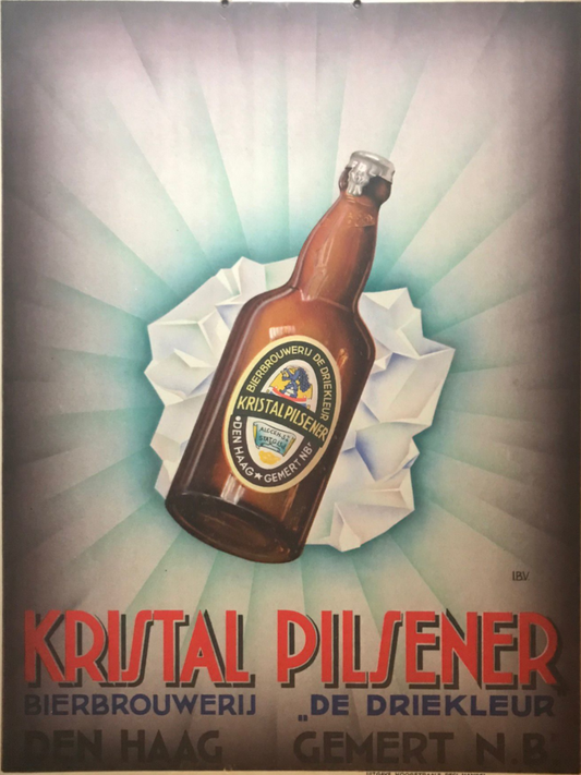 Original Vintage Dutch Advertising Poster Kristal Pilsener Beer Brewiana Lager