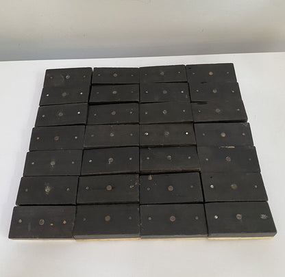 Antique Vintage 28 Bone & Ebony Dominos with Brass Pins Full Set In Box 19th C