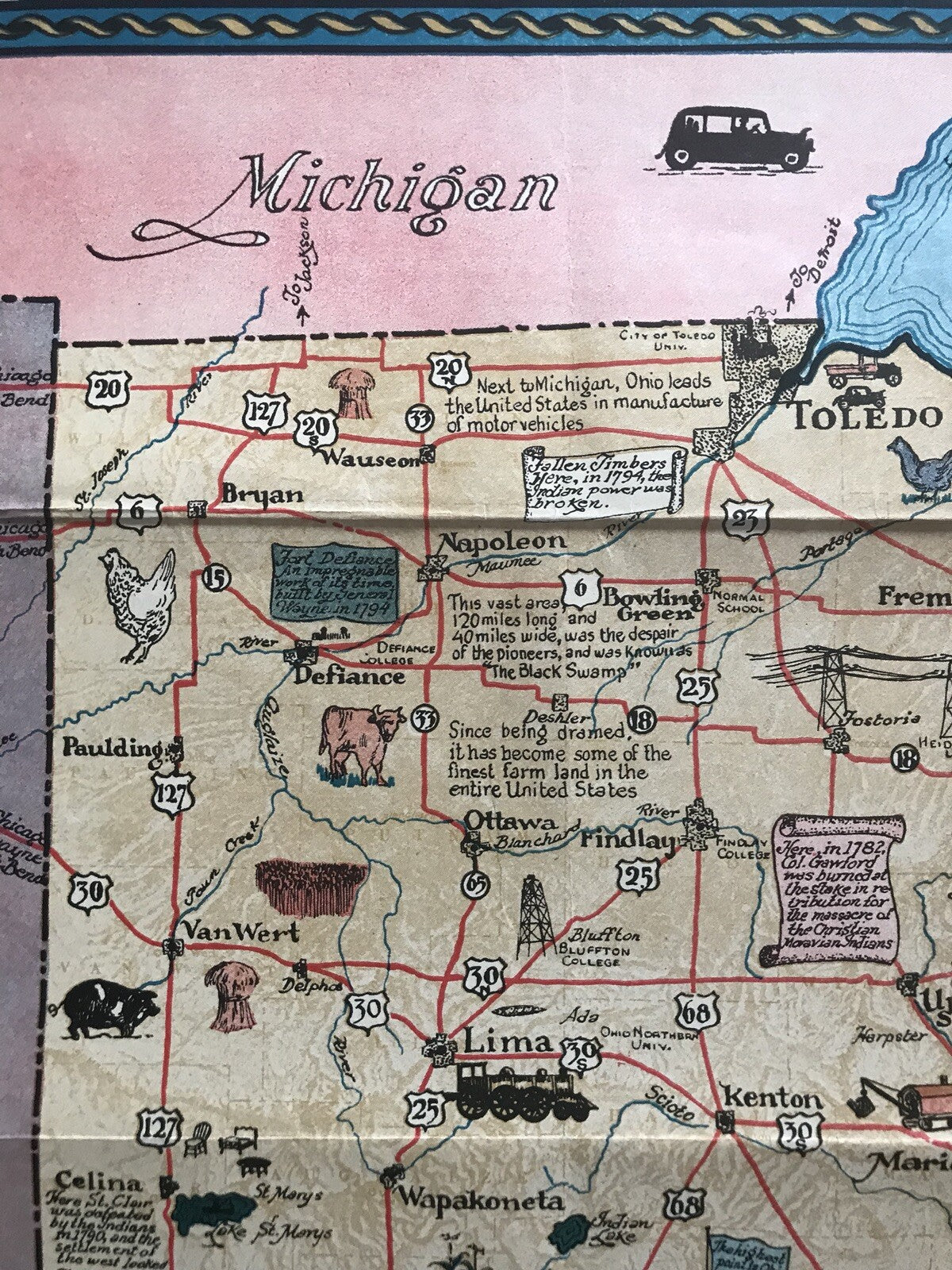 Original Vintage Being A Cartograph Of Ohio 1933 America Art Deco Poster Map