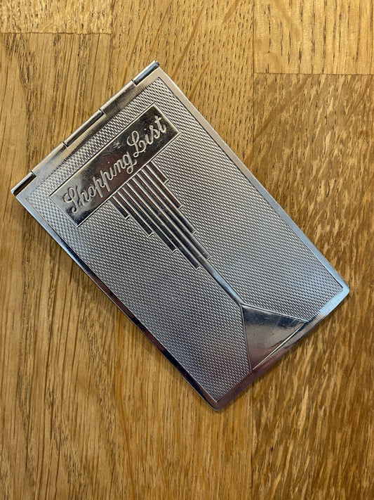 Rare Vintage Art Deco Old 1930’s Shopping List Engine Turned Metal Note Holder