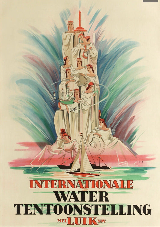 Original Vintage International Water Lithographic Travel Advertising Poster