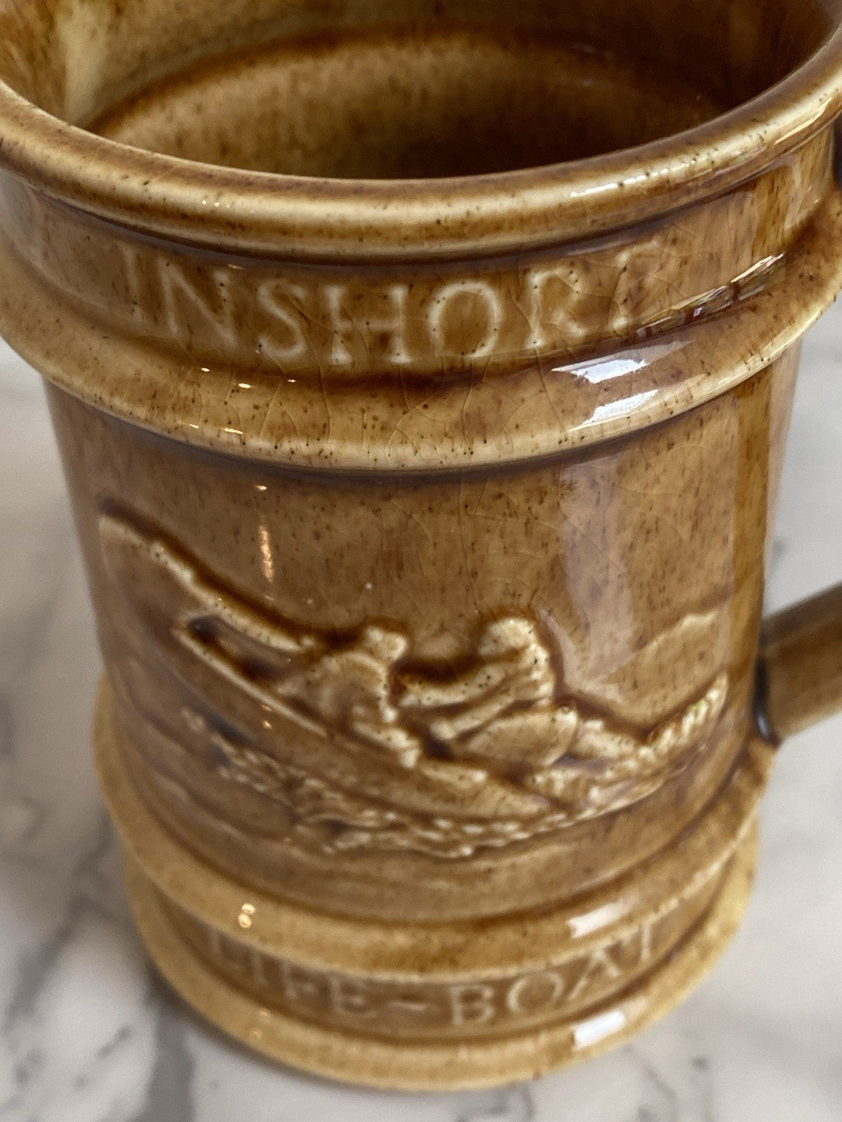 Holkham Pottery Commemorative Half Pint Tankard Mug RNLI Inshore Lifeboat Vtg