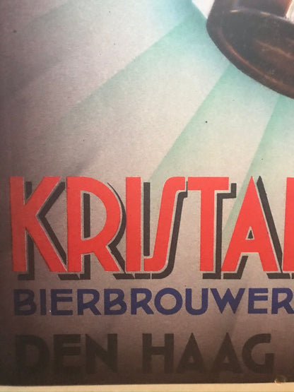 Original Vintage Dutch Advertising Poster Kristal Pilsener Beer Brewiana Lager