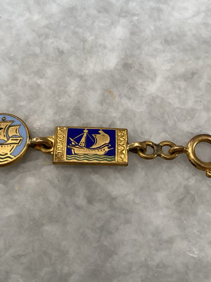 Rare Art Deco Kelt Studio Creston Celtic Enamel Bracelet Ship Boat French France