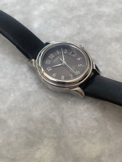 New Timex Watch Ladies Indiglo Black Leather Strap Quartz Water Resistant 5 ATM