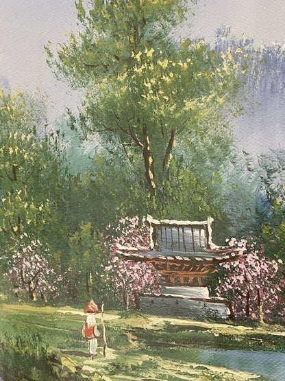 Vintage Chinese Landscape Oil Painting Huangshan Mountains 20th Century Asian