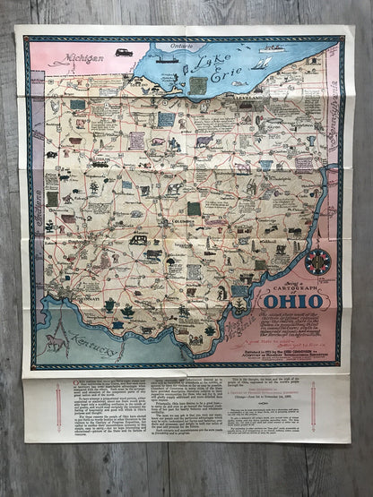 Original Vintage Being A Cartograph Of Ohio 1933 America Art Deco Poster Map