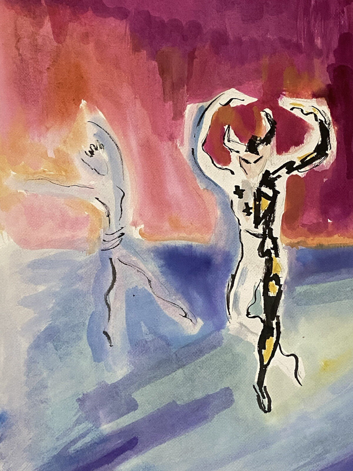 Original Charles Kiffer Painting Gouache Watercolour Poster French Dancing