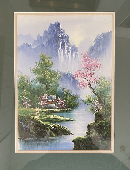Vintage Chinese Landscape Oil Painting Huangshan Mountains 20th Century Asian