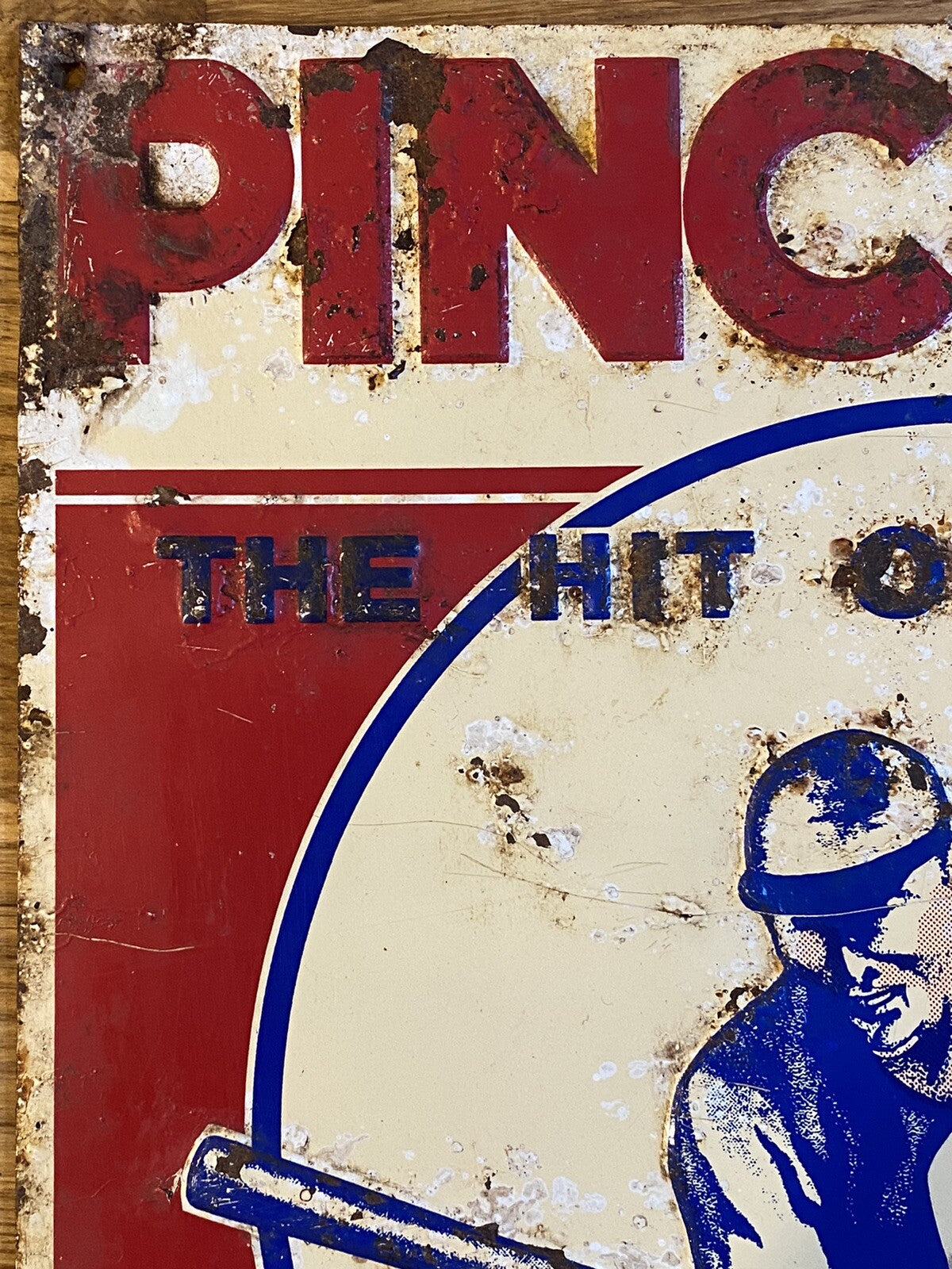 Original Vintage Antique Pinch Hit Chewing Tobacco Baseball Tin Sign Not Enamel
