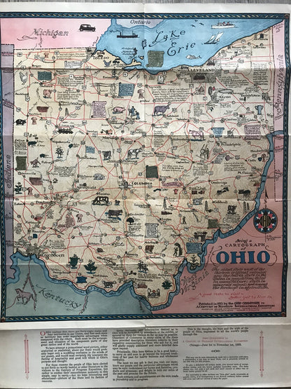 Original Vintage Being A Cartograph Of Ohio 1933 America Art Deco Poster Map