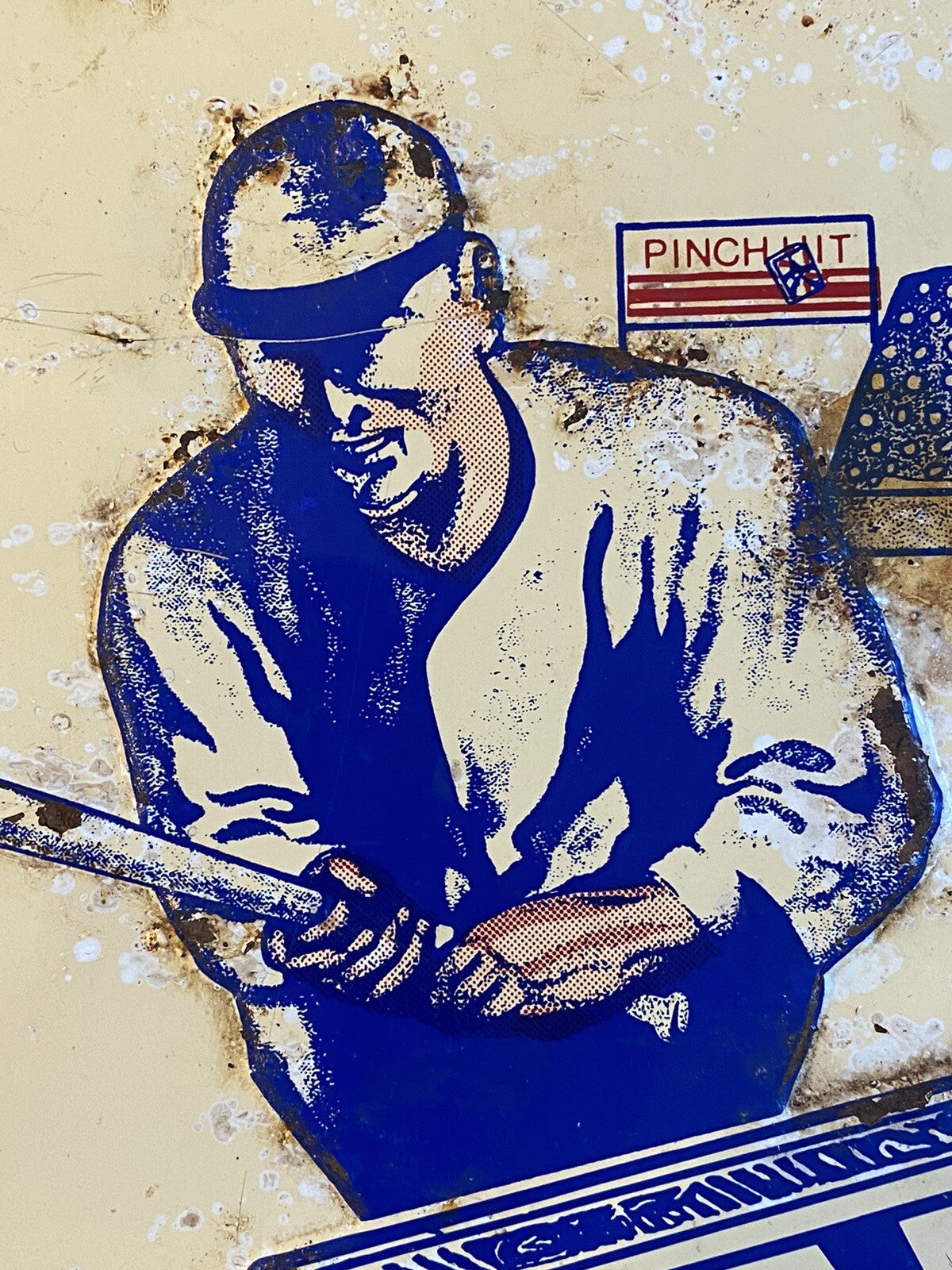 Original Vintage Antique Pinch Hit Chewing Tobacco Baseball Tin Sign Not Enamel