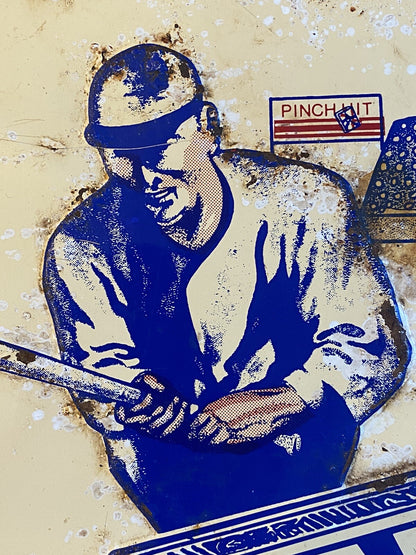 Original Vintage Antique Pinch Hit Chewing Tobacco Baseball Tin Sign Not Enamel