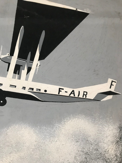 Original Vintage Hand Painted Maquette Art Deco Travel Aviation Aeroplane Poster