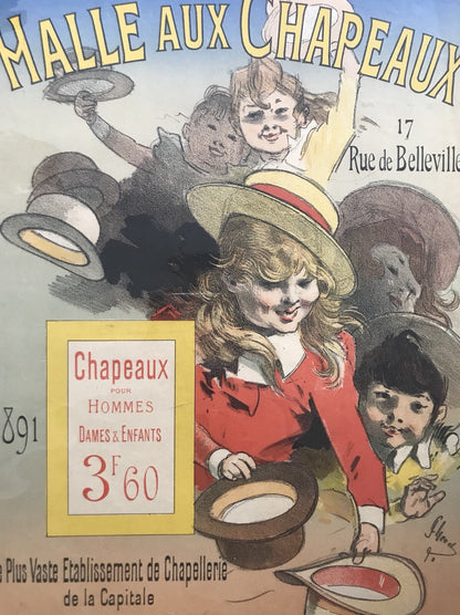 Jules Cheret Original Vintage Poster Halle Aux Chapeaux Advertising Art Noveau