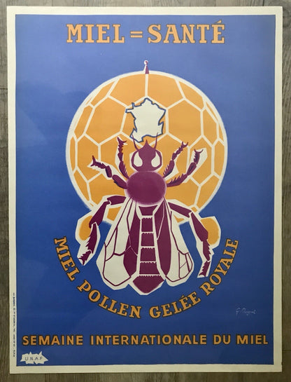 Original Vintage Miel Sante Honey Bee 1950’s Lithograph Advertising Poster