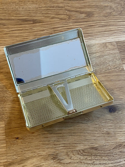 Stunning Rare Vintage Colibri Cigarette Vanity Case With Ruby Red Diamond Design