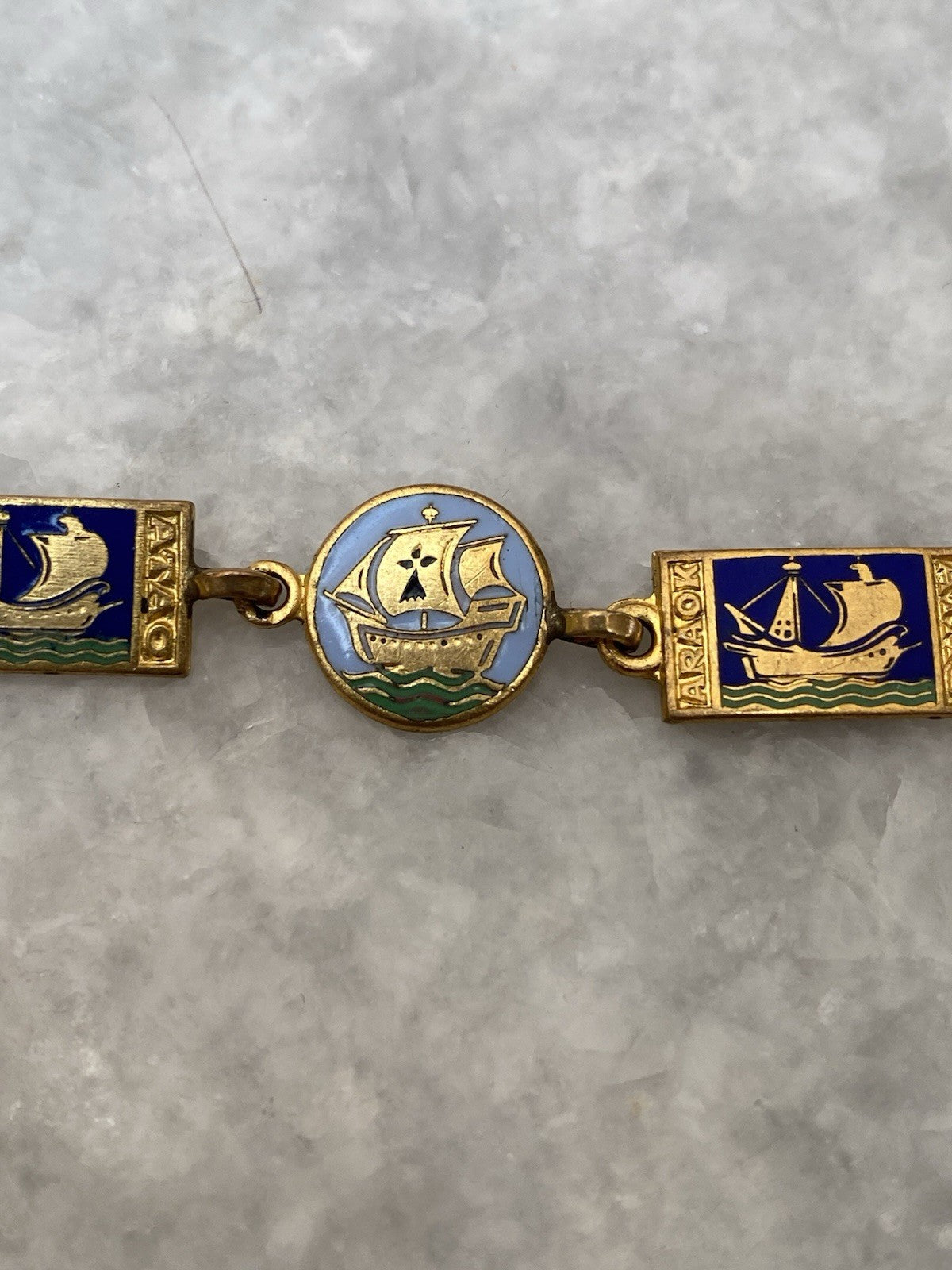 Rare Art Deco Kelt Studio Creston Celtic Enamel Bracelet Ship Boat French France