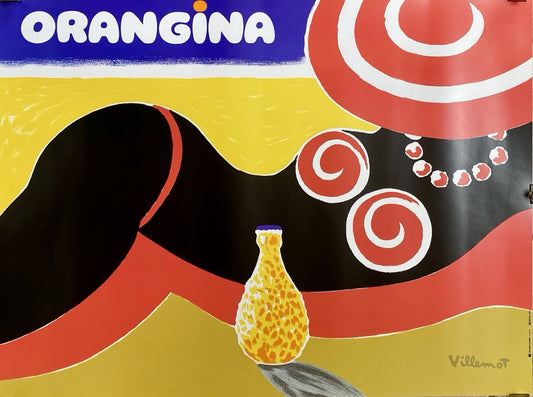 Original Vintage Orangina Drink Villemot French Advertising Affiche Plakat Beach