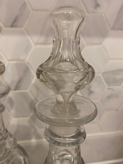 Rare Antique Pair Decanters C 1840 19th Cen Crystal Cut Glass Mallet Christmas