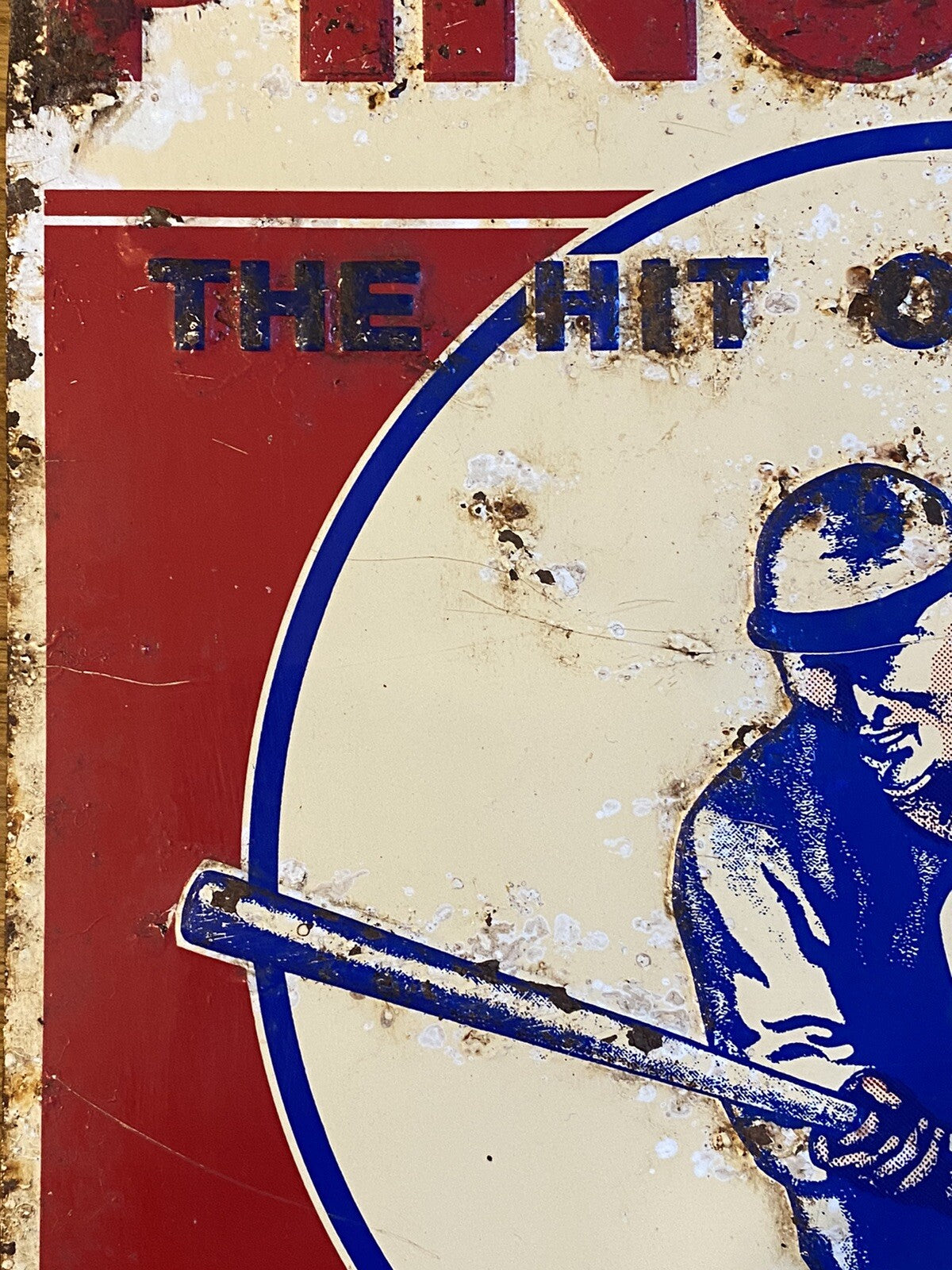 Original Vintage Antique Pinch Hit Chewing Tobacco Baseball Tin Sign Not Enamel